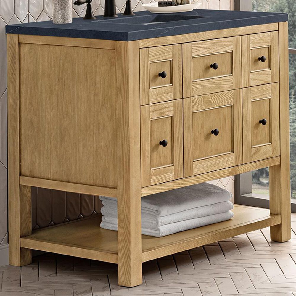 James Martin Vanities Breckenridge 36&quot; Single Bathroom Vanity in Light Natural Oak with 3 cm Charcoal Soapstone Quartz Top and Rectangular Sink, , large