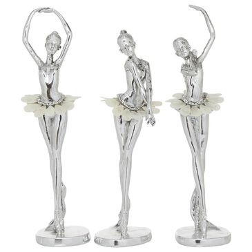 Maple and Jade 3-Piece Dancer Decorative Sculpture Set with Capiz Inlay in Silver and White, , large