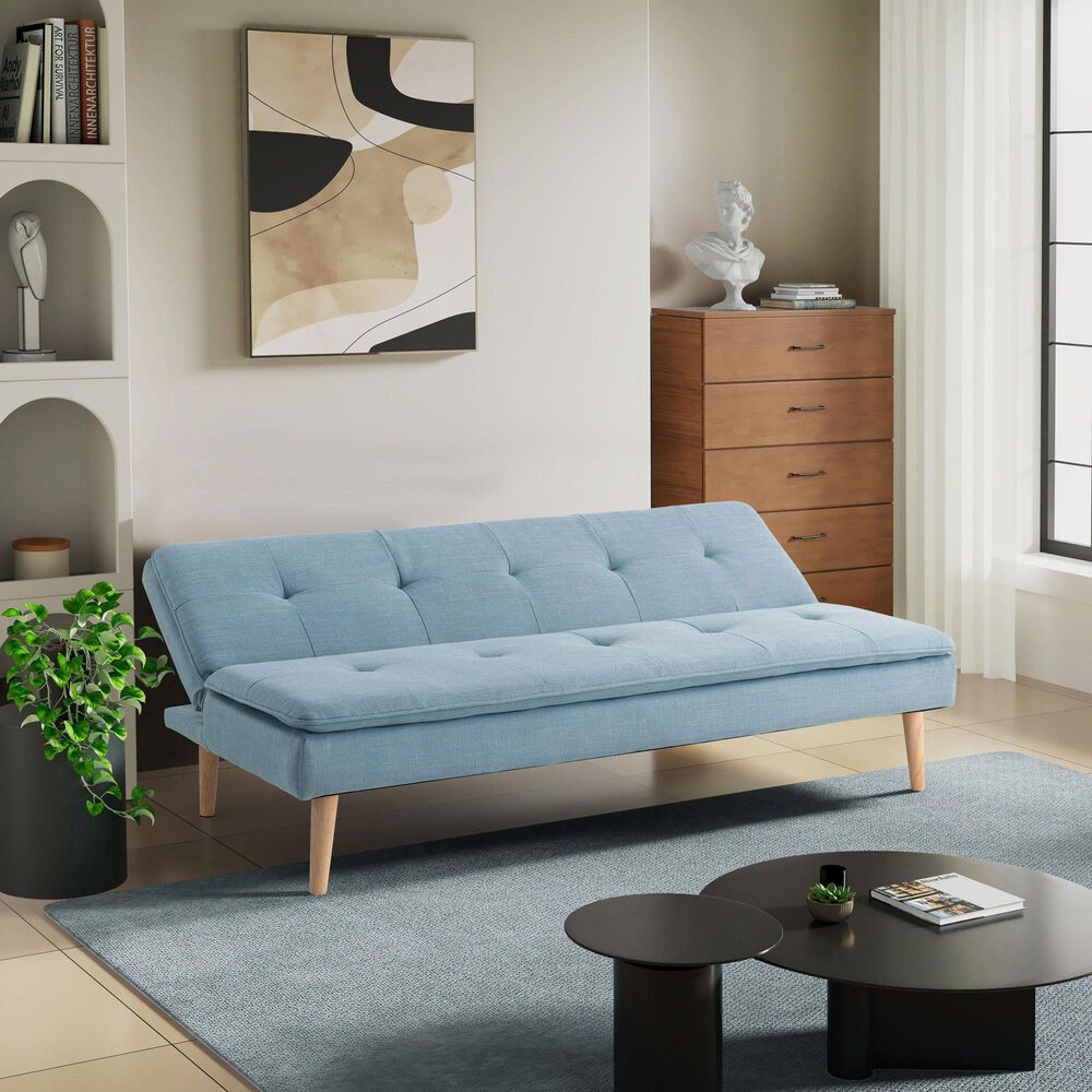 Lifestyle Solutions Tatum Convertible Sofa with Blue Cushion in Brown, , large