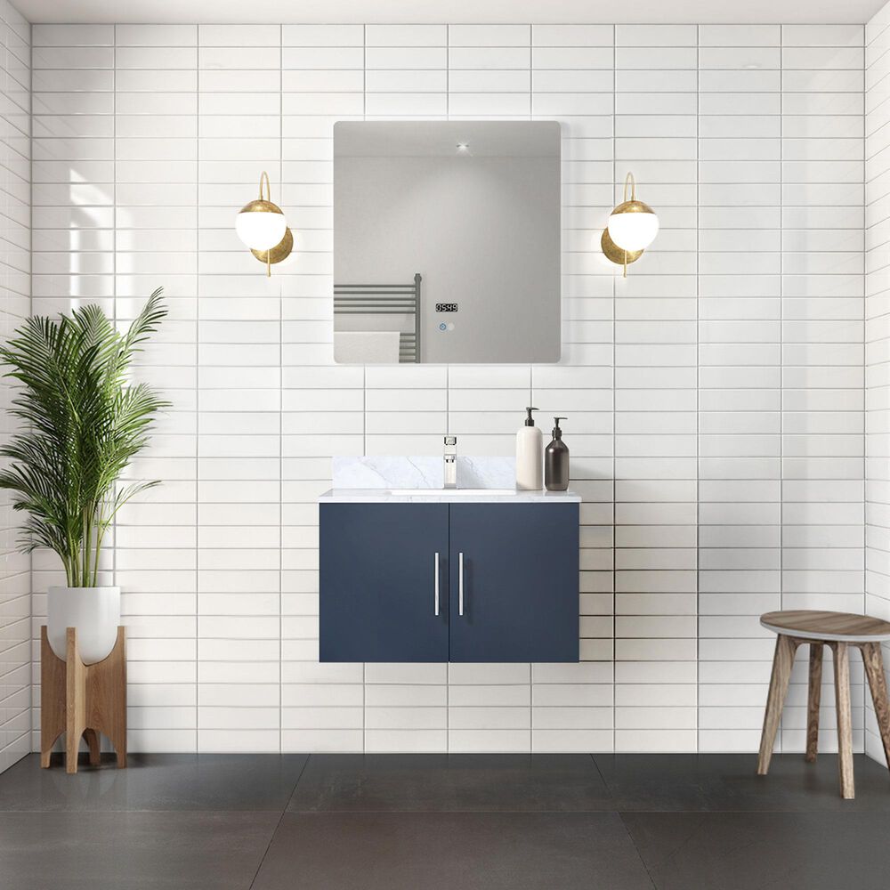 Lexora Home Geneva 30&quot; Single Bathroom Vanity Cabinet Only in Glossy White and 30&quot; LED Mirror, , large