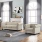 Morden Fort Chesterfield 2-Piece Stationary Linen Chair and Sofa Set in Beige, , large