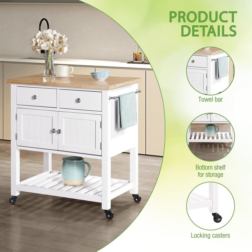 Valor Living Stirling Kitchen Cart in White, , large