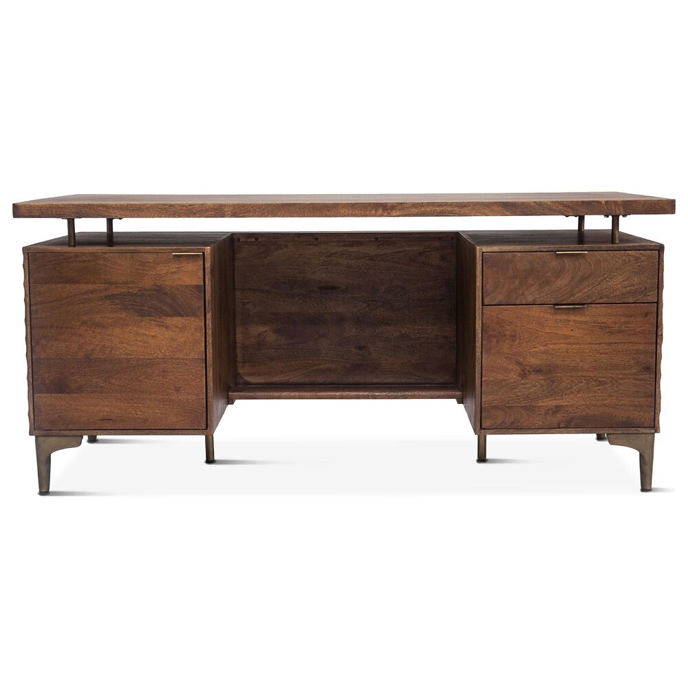 Home Trends &amp; Design Santa Cruz Executive Desk in Walnut and Antique Gold, , large