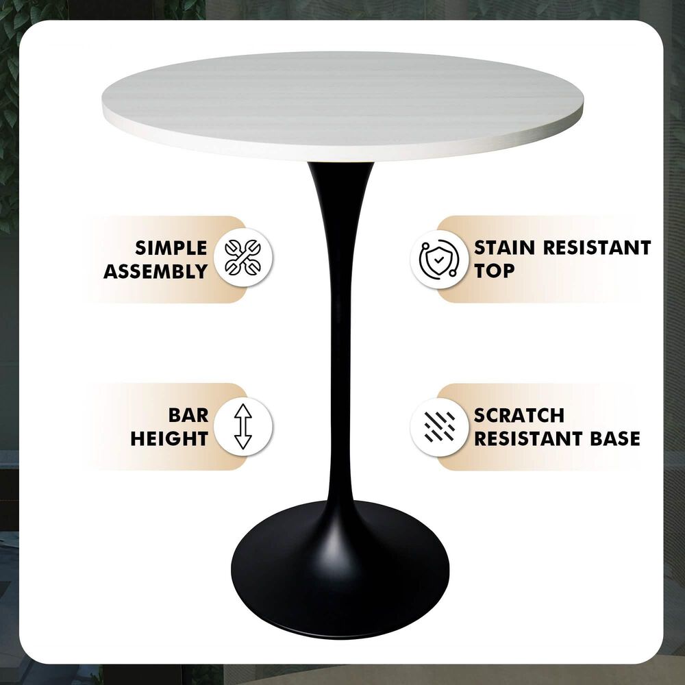 Leisuremod LeisureMod Verve Collection Modern Bar Height Table Black Base with 27 Round Light Natural Wood MDF Top, , large