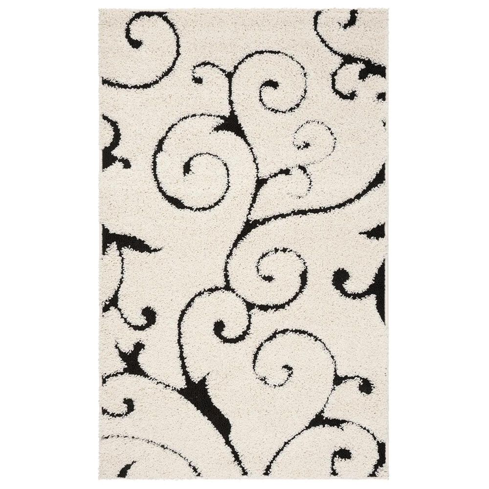 Safavieh Florida Shag SG455-1290-3 3&#39;3&quot; x 5&#39;3&quot; Ivory/Black Area Rug, , large
