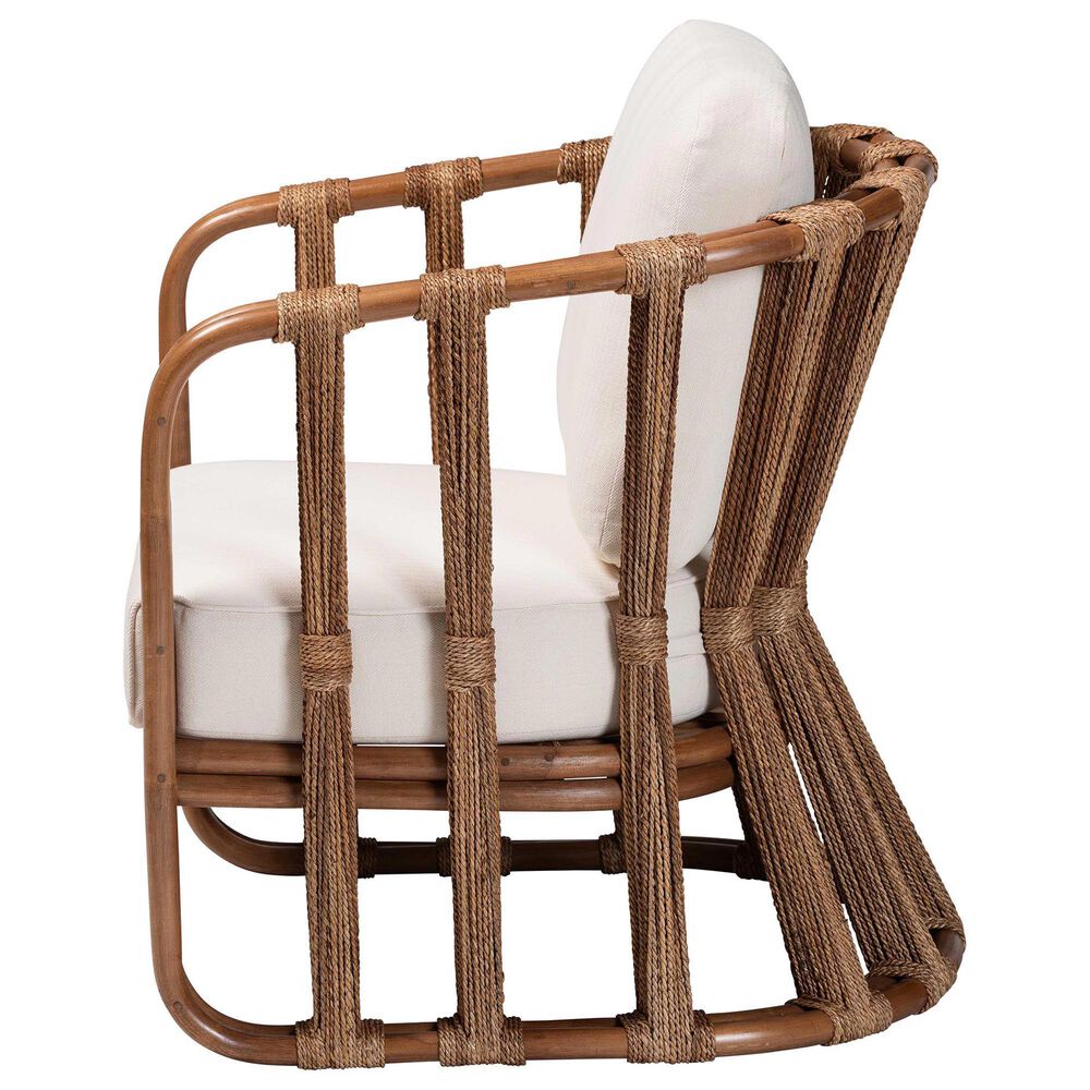 Baxton Studio Westham Arm Chair with Light Brown Rattan in White, , large
