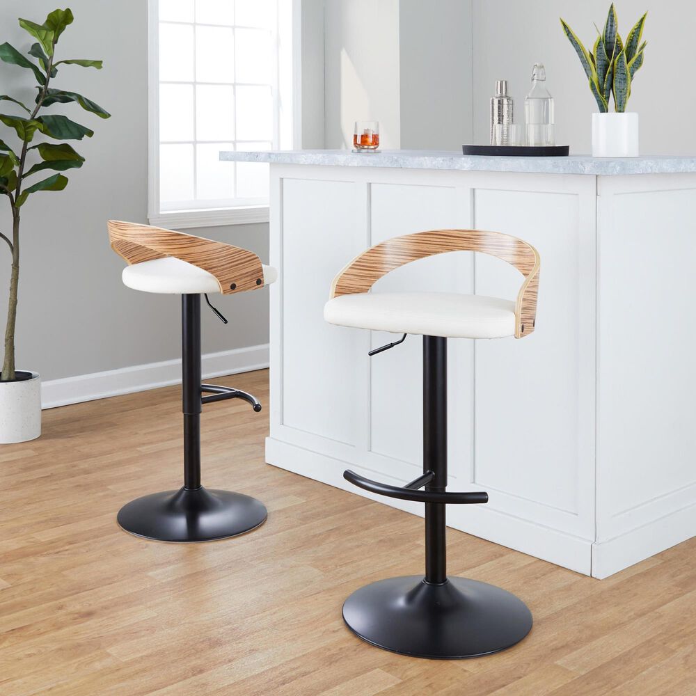 LumiSource Grotto Swivel Barstool with White Faux Leather Upholstery in Black and Zebra (Set of 2), , large