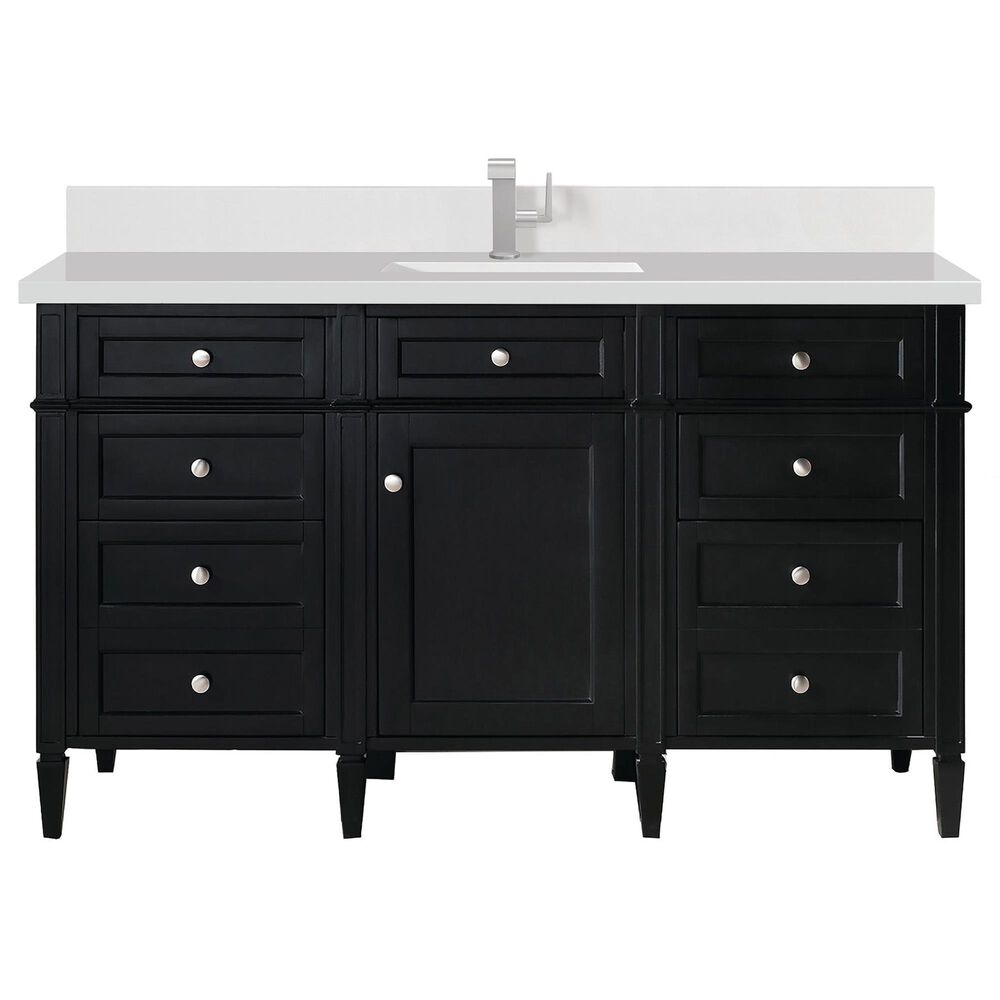 James Martin Vanities Brittany 48" Single Bathroom Vanity in Black Onyx with 3 cm White Zeus Quartz Top and Rectangular Sink, , large