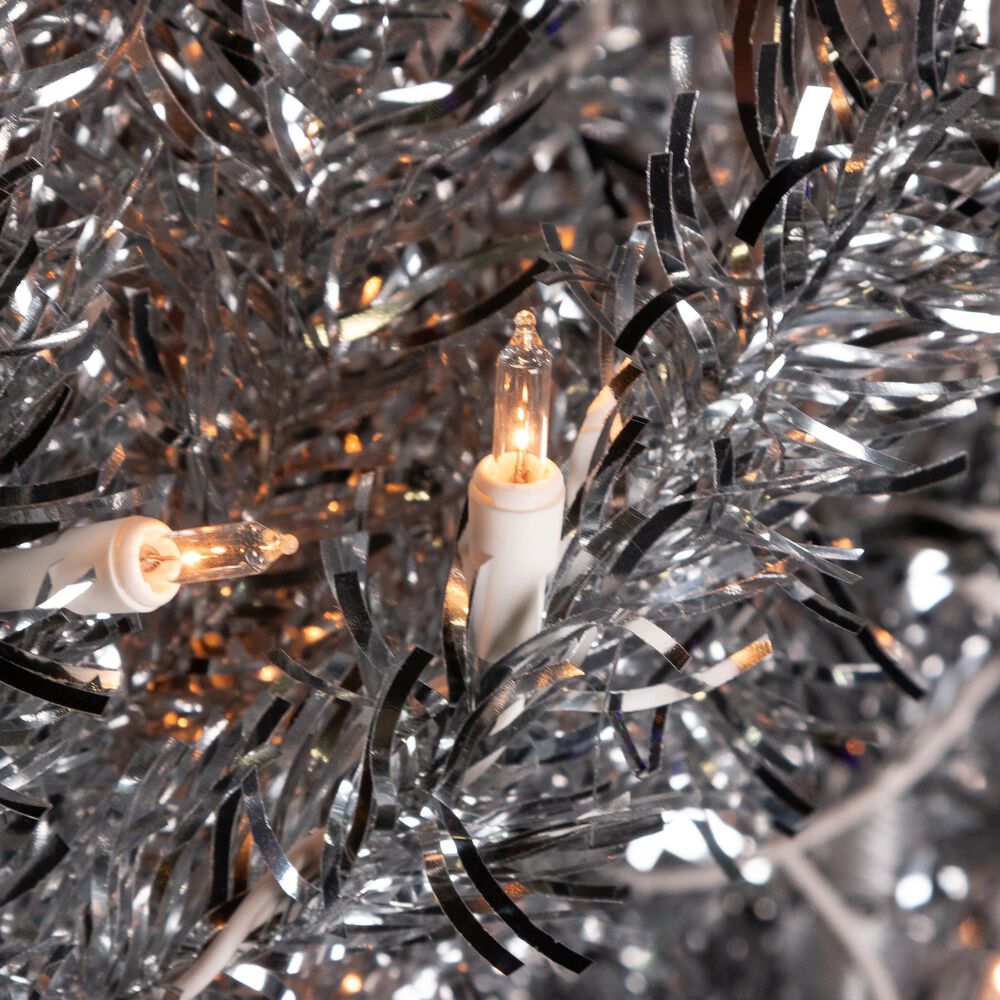The Gerson Company 7.5&#39; Pre-Lit Tinsel Artificial Christmas Tree in Silver, , large