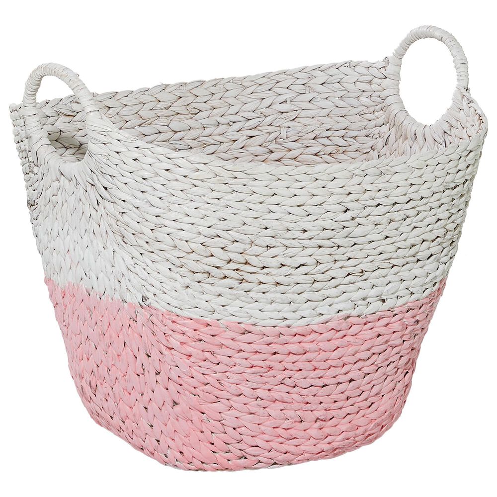 CosmoLiving by Cosmopolitan 19" Contemporary Seagrass Storage Basket in White and Pink, , large