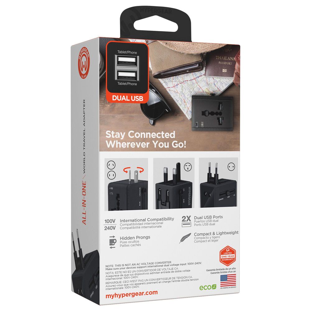 Hypercel All-In-One World Travel Adapter in Black, , large