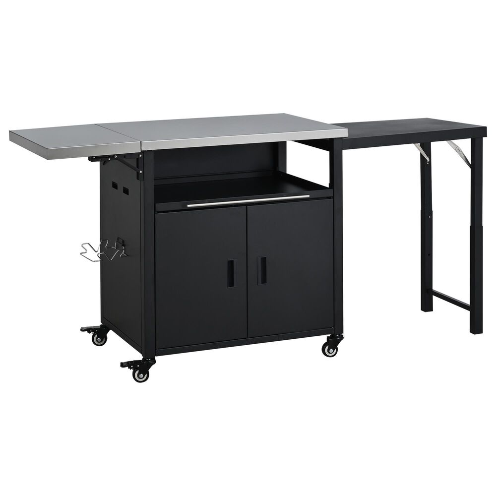 Hearth and Haven Outdoor Kitchen Island Cart with Dual Expandable Stainless Steel Tabletops in Black, , large