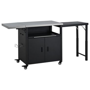 Hearth and Haven Outdoor Kitchen Island Cart with Dual Expandable Stainless Steel Tabletops in Black, , large