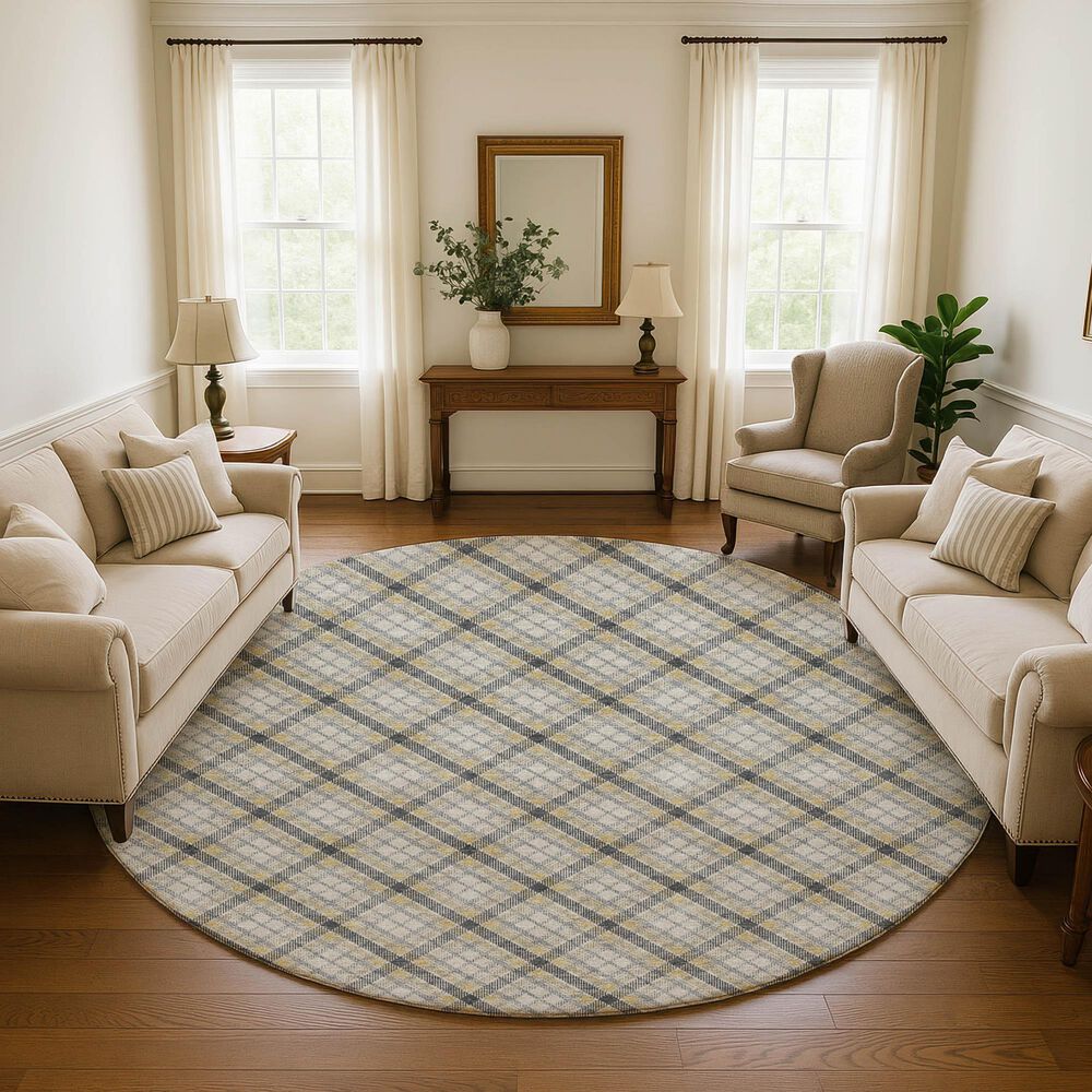 Dalyn Rug Company Soft Essentials Plaid Granite 8' Round Indoor/Outdoor Area Rug, , large
