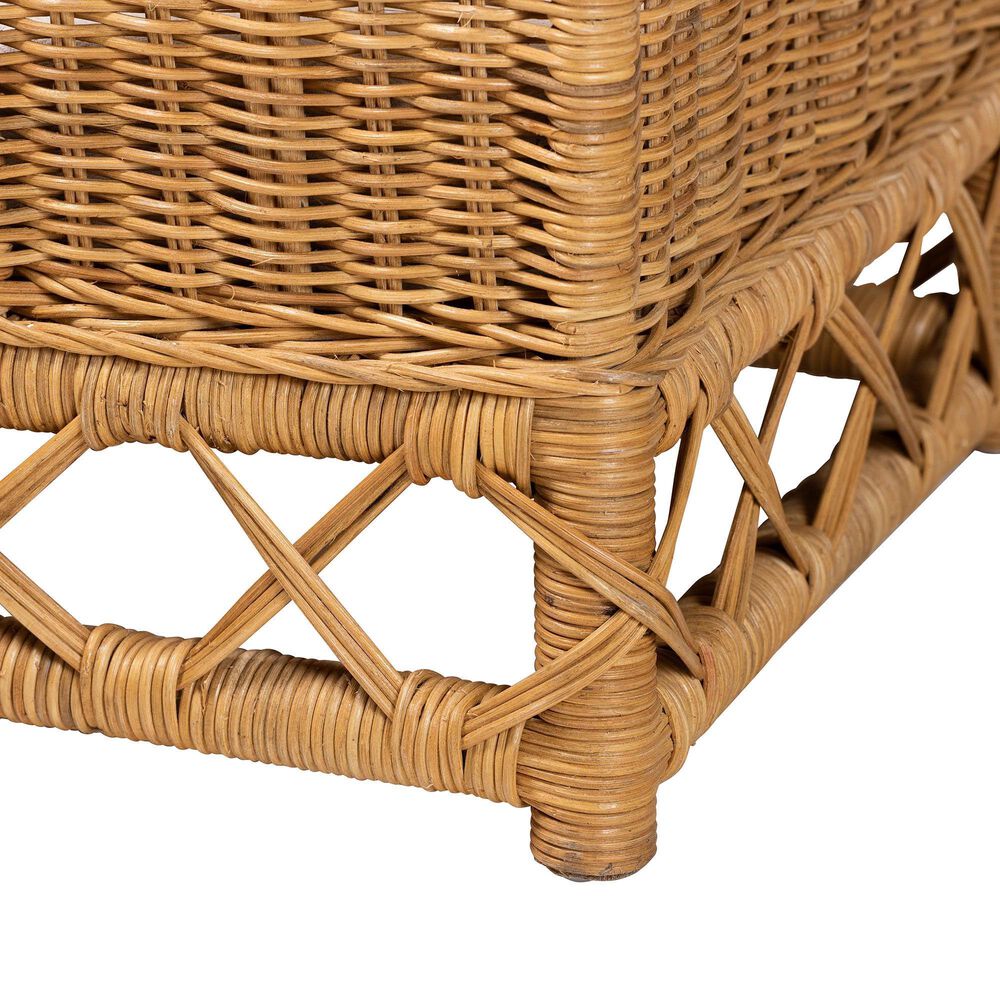 Baxton Studio Palm Rattan Pet Bed with Removable Cushion in Light Honey, , large