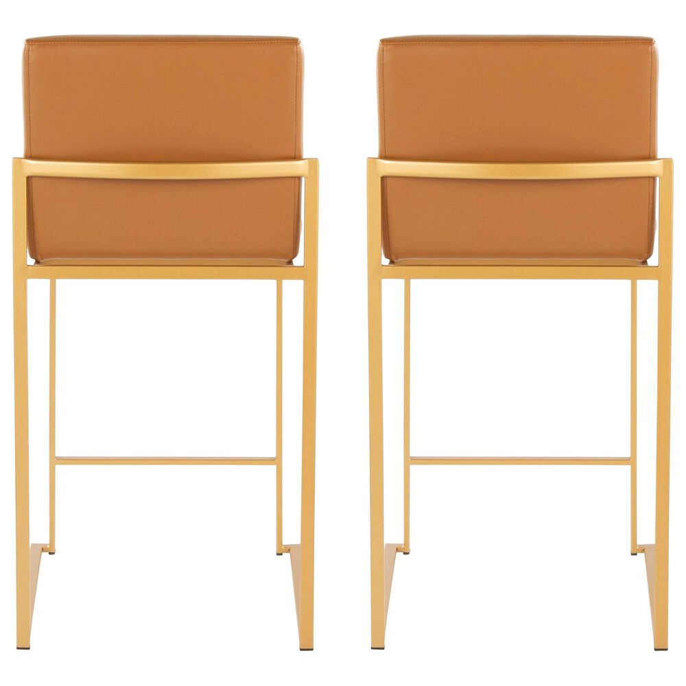 Lumisource Fuji High Back Counter Stool with Camel Faux Leather Cushion in Gold (Set of 2), , large