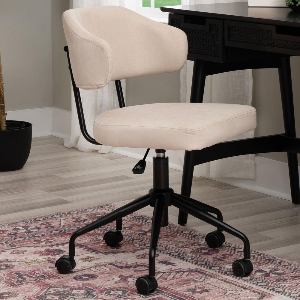 Linon Home Decor Tristan Swivel Office Chair with Beige Cushion in Black, , large