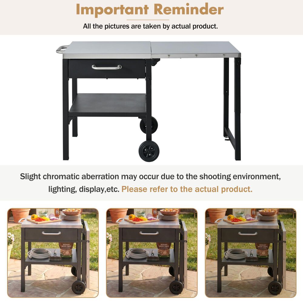 Hearth and Haven Outdoor Foldable Kitchen Cart with Side Table in Black, , large