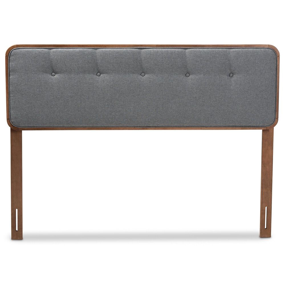 Baxton Studio Palina Queen Headboard with Dark Grey Upholstered in Walnut Brown, , large