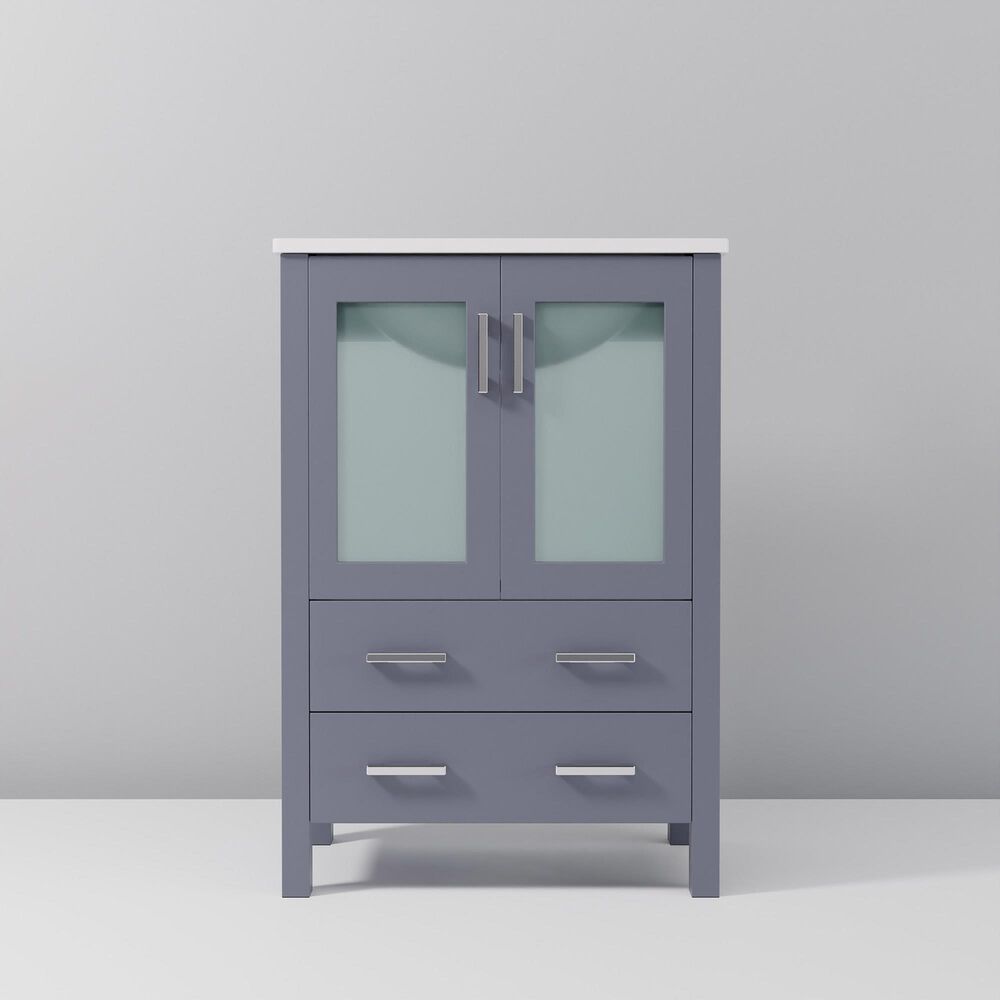 Lexora Home Volez 24&quot; Single Bathroom Vanity in Dark Grey with 2 cm White Ceramic Top and Rectangular Sink, , large