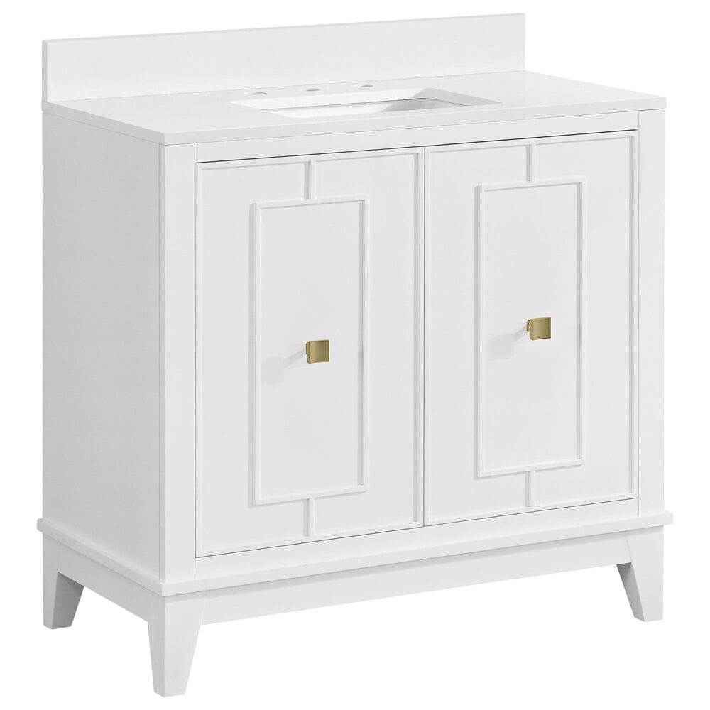 37B Kinsale 36" Single Bathroom Vanity Cabinet in Bright White with White Composite Stone Top and Backsplash, , large