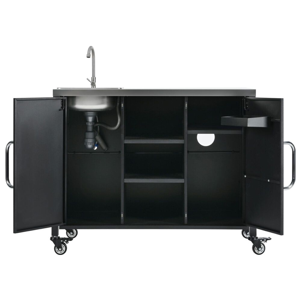 HOMLUX 55.5" Outdoor Kitchen Island with Sink in Black and Stainless Steel, , large