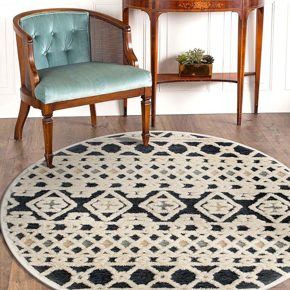L&amp;R Resources Sinuous Modern Geometric 4&#39; Round Blue, Cream and Tan Area Rug, , large