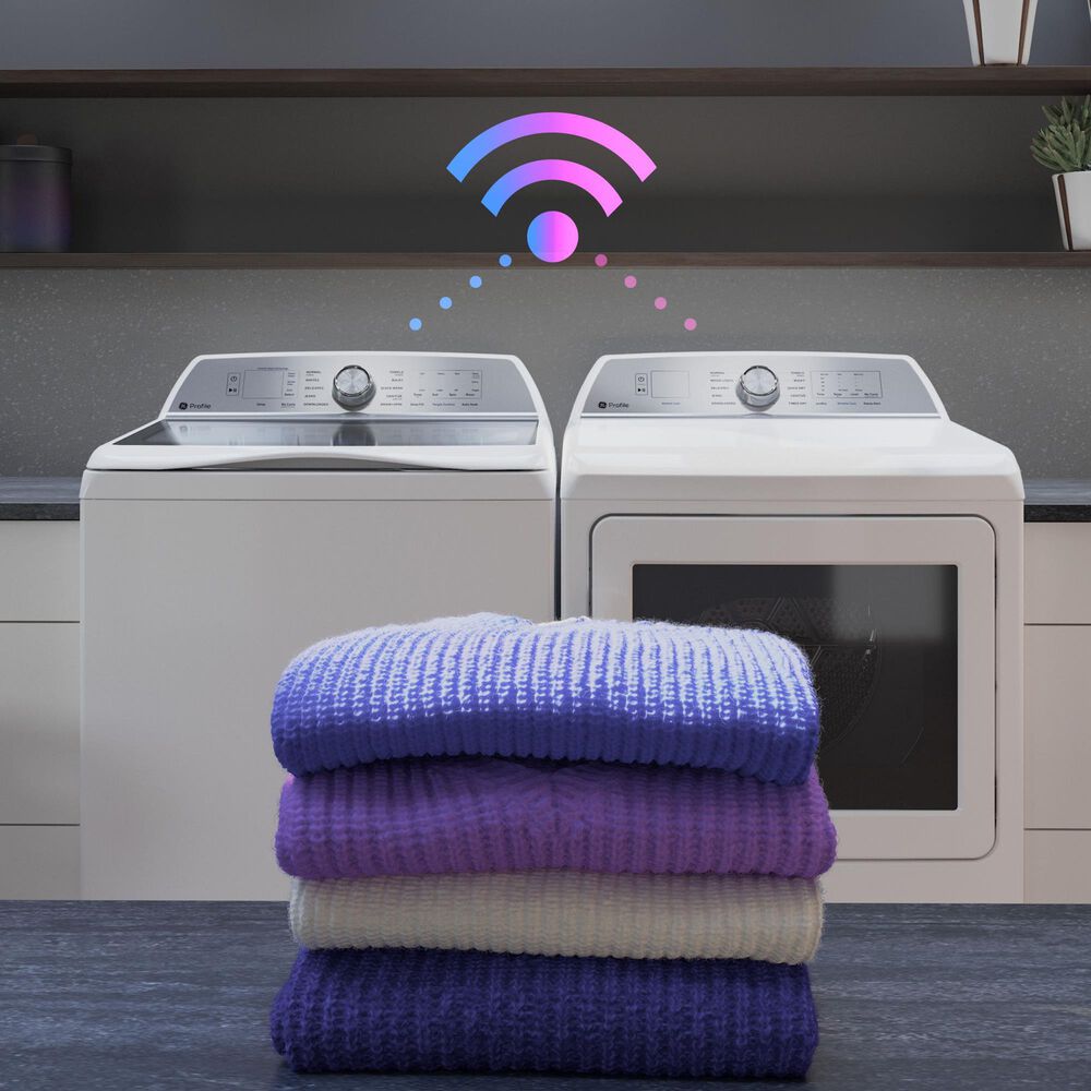 GE Profile 5 Cu. Ft. Top Load Impeller Washer and 7.4 Cu. Ft. Electric Dryer Laundry Pair in White, , large