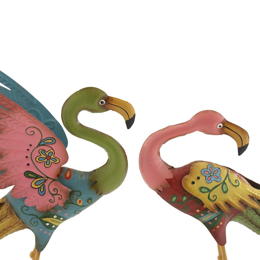 Maple and Jade Coastal Metal Garden Flamingo Sculpture in Multi Colored Set of 2, , large