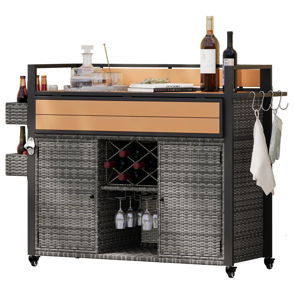 HOMLUX 53" Wicker Outdoor Kitchen Island in Grey, , large