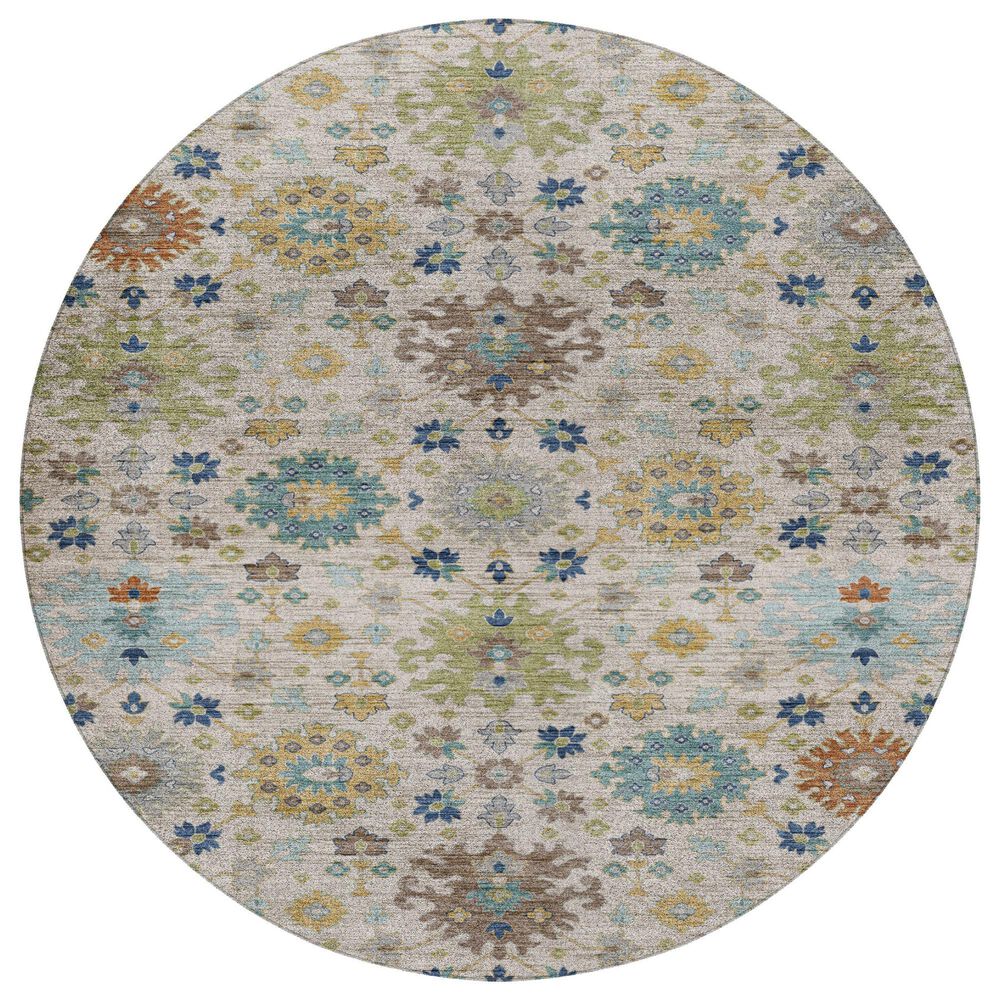 Dalyn Rug Company Silk Road Ivory, Aloe, Blue, Gold, Copper and Taupe 8" Round Area Rug, , large
