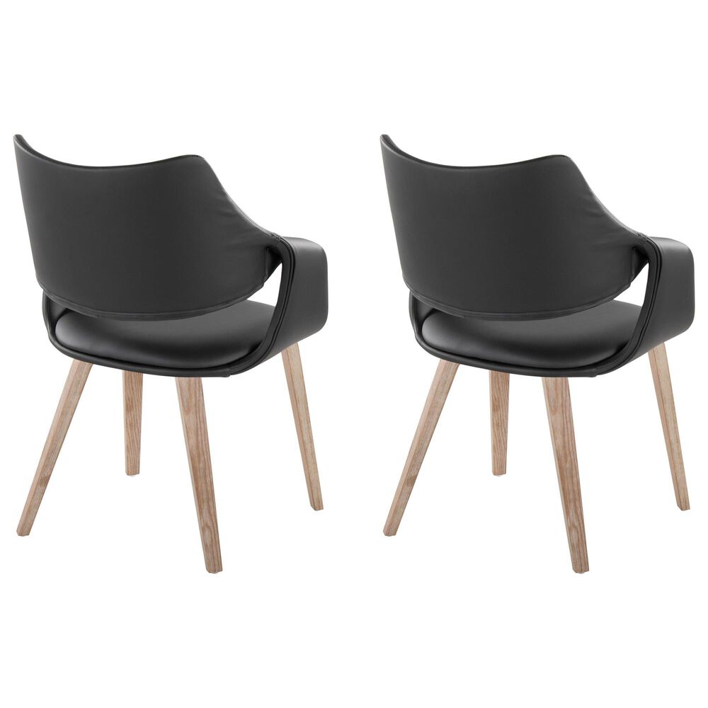 LumiSource Curvo Arm Chair with Black Faux Leather Cushion in Whitewashed Wood (Set of 2), , large