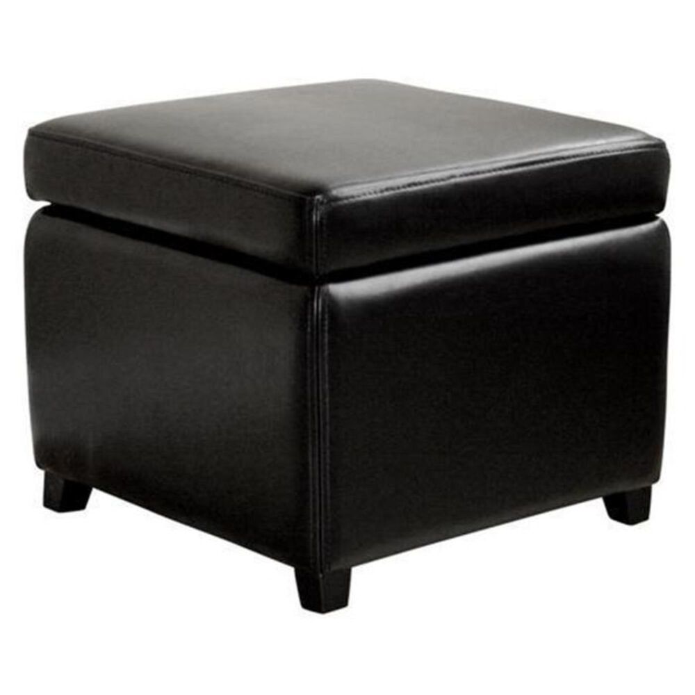 Baxton Studio Full Leather Small Storage Cube Ottoman in Black NFM