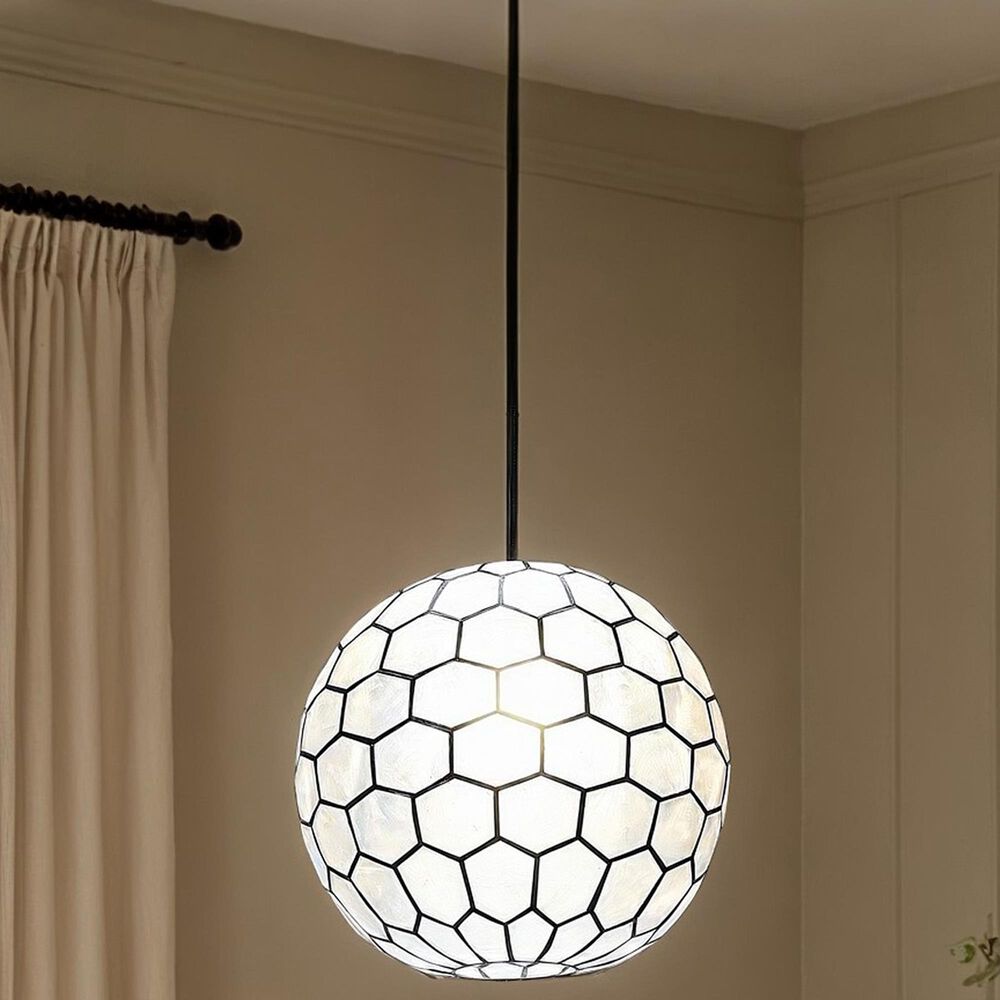 Creative Coop Simone 12" Pendant with Pearly White Shade in Black, , large