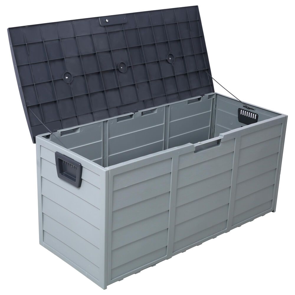 Hearth and Haven 75-Gallon Outdoor Plastic Deck Box with Built-In Wheels in Gray, , large