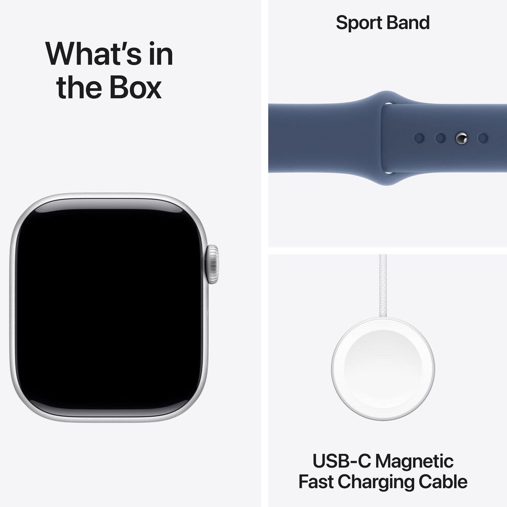 Apple Watch Series 10 GPS 42mm Silver Aluminum Case with Denim Sport Band - S/M, , large