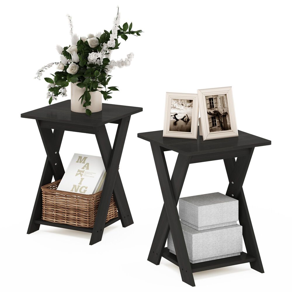 HOMLUX 2-Tier Modern Simplistic Criss-Crossed End Table in Espresso (Set of 2), , large
