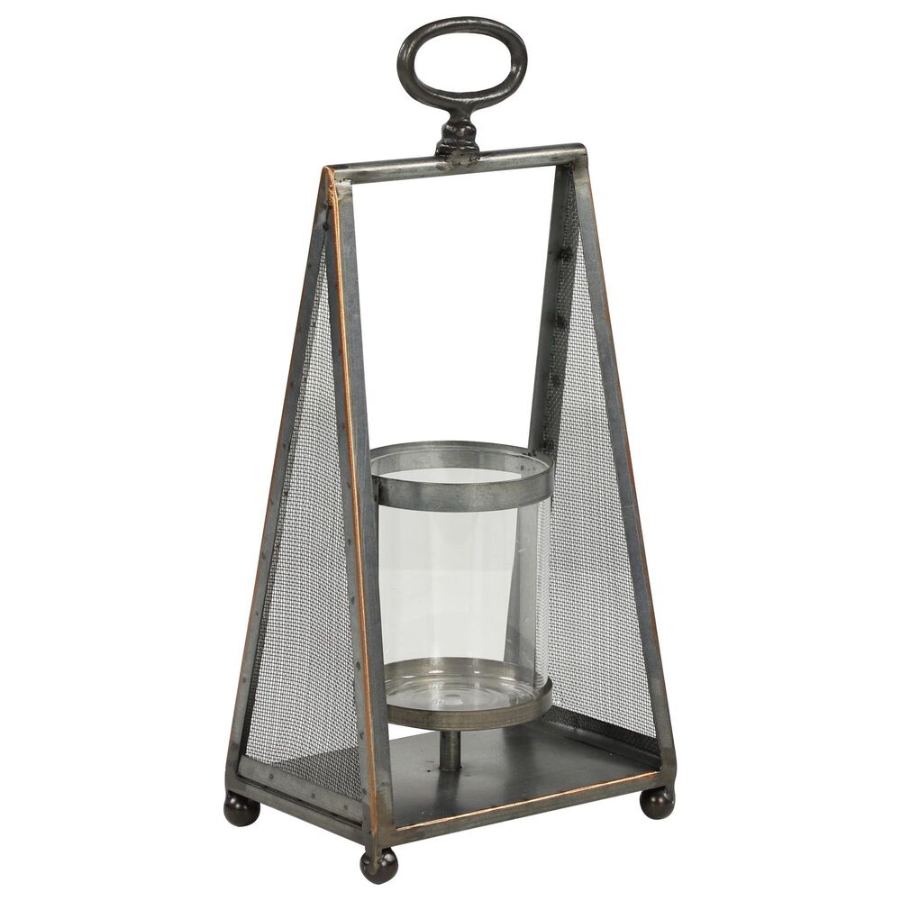 Maple and Jade 7" x 15" Industrial Metal Candle Holder in Grey, , large