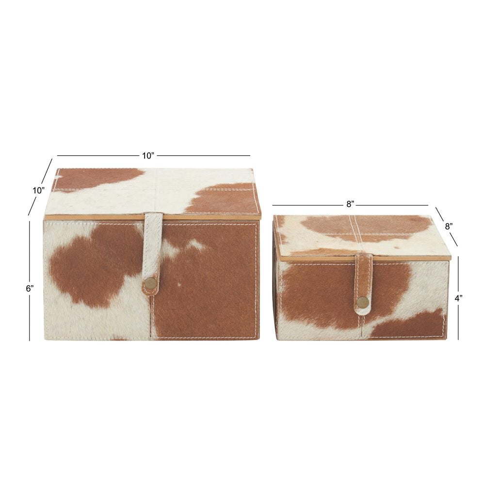 Maple and Jade 2-Piece Handmade Decorative Box Set with Snap Front Closure in Brown and White, , large