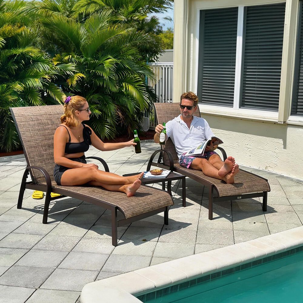 HOMLUX 3-Piece Patio Chaise Lounge Set in Brown, , large