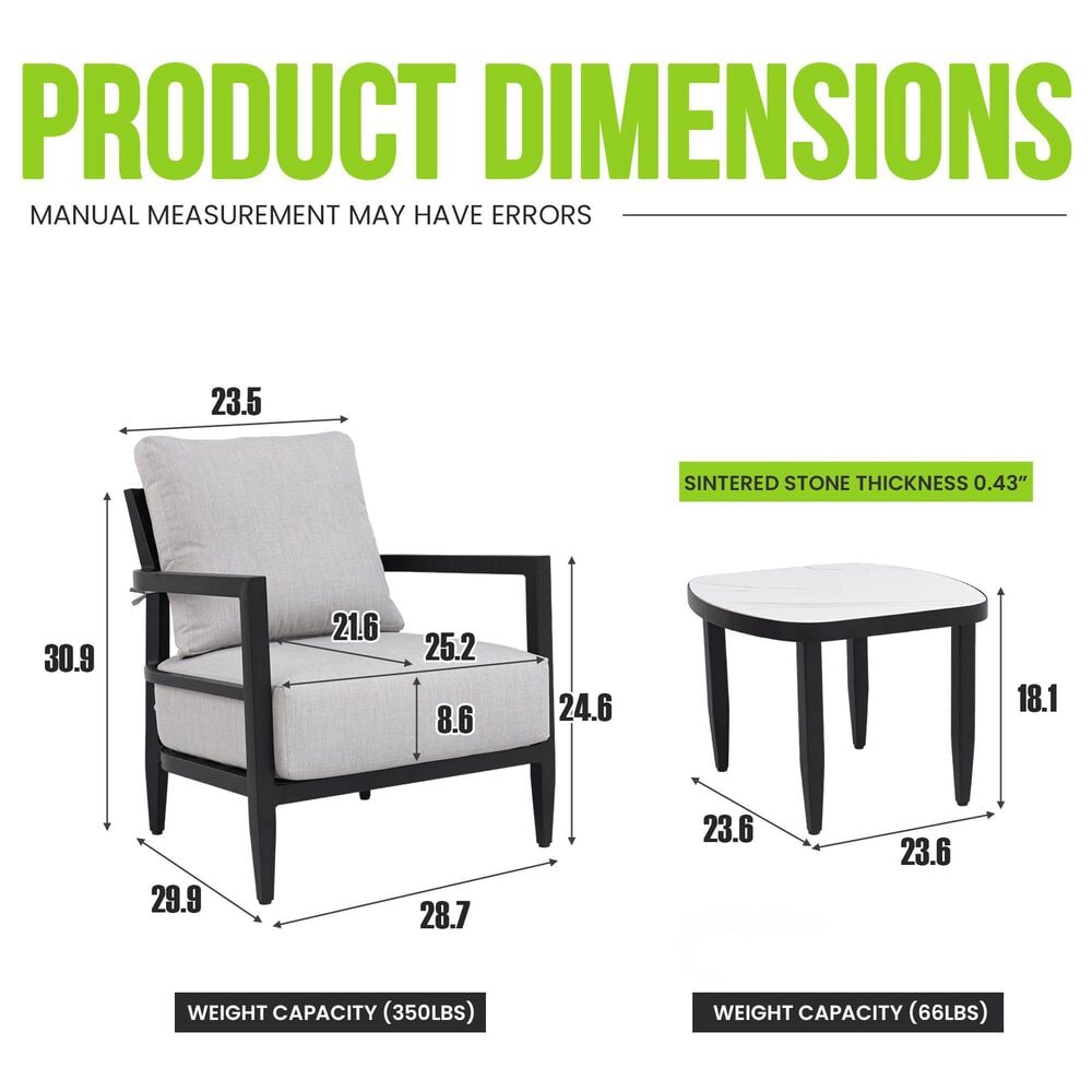 Hearth and Haven 3-Piece Outdoor Aluminum Club Chair Set with Side Table in Cast Silver, , large