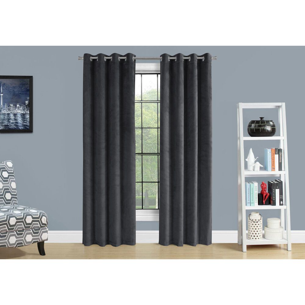Monarch Specialties 52&quot; x 95&quot; Curtain Panel in Dark Grey &#40;Set of 2&#41;, , large