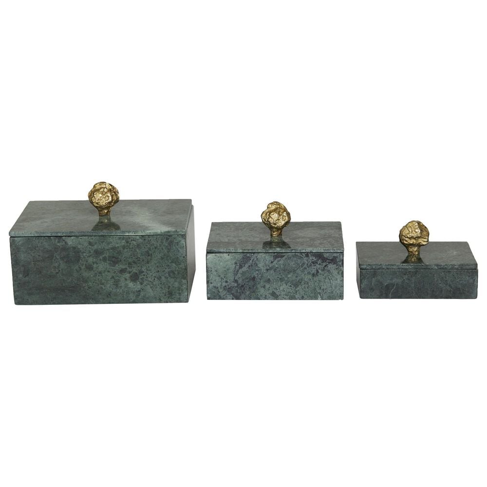 Maple and Jade 3-Piece Decorative Box Set in Vibrant Green, Smoky Gray and Gold, , large
