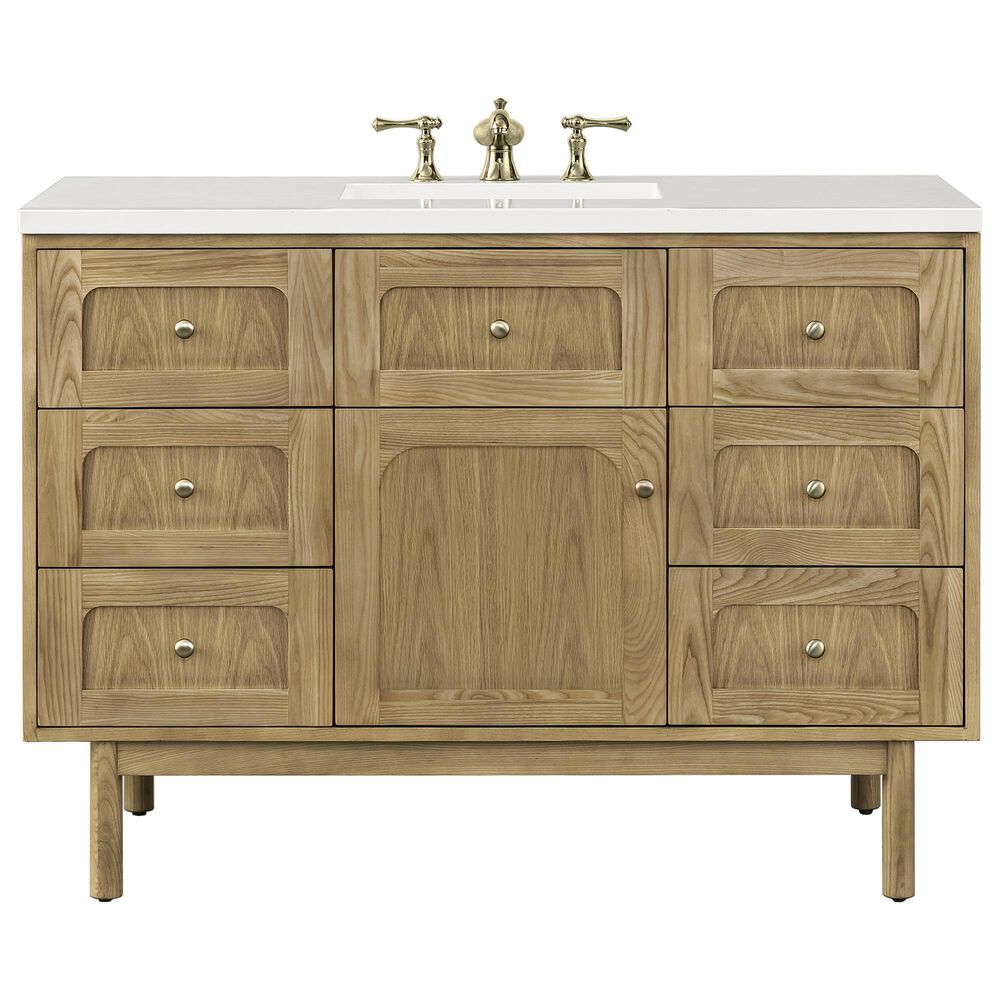 James Martin Vanities Laurent 48" Single Bathroom Vanity in Light Natural Oak with 3 cm White Zeus Quartz Top and Rectangular Sink, , large