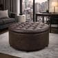 Regency Global Sourcing Knight 28" Round Storage Ottoman in Brown Faux Leather, , large