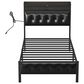 HOMLUX Twin Upholstered Bookcase Bed with LED Headboard with Charging Station in Black, , large