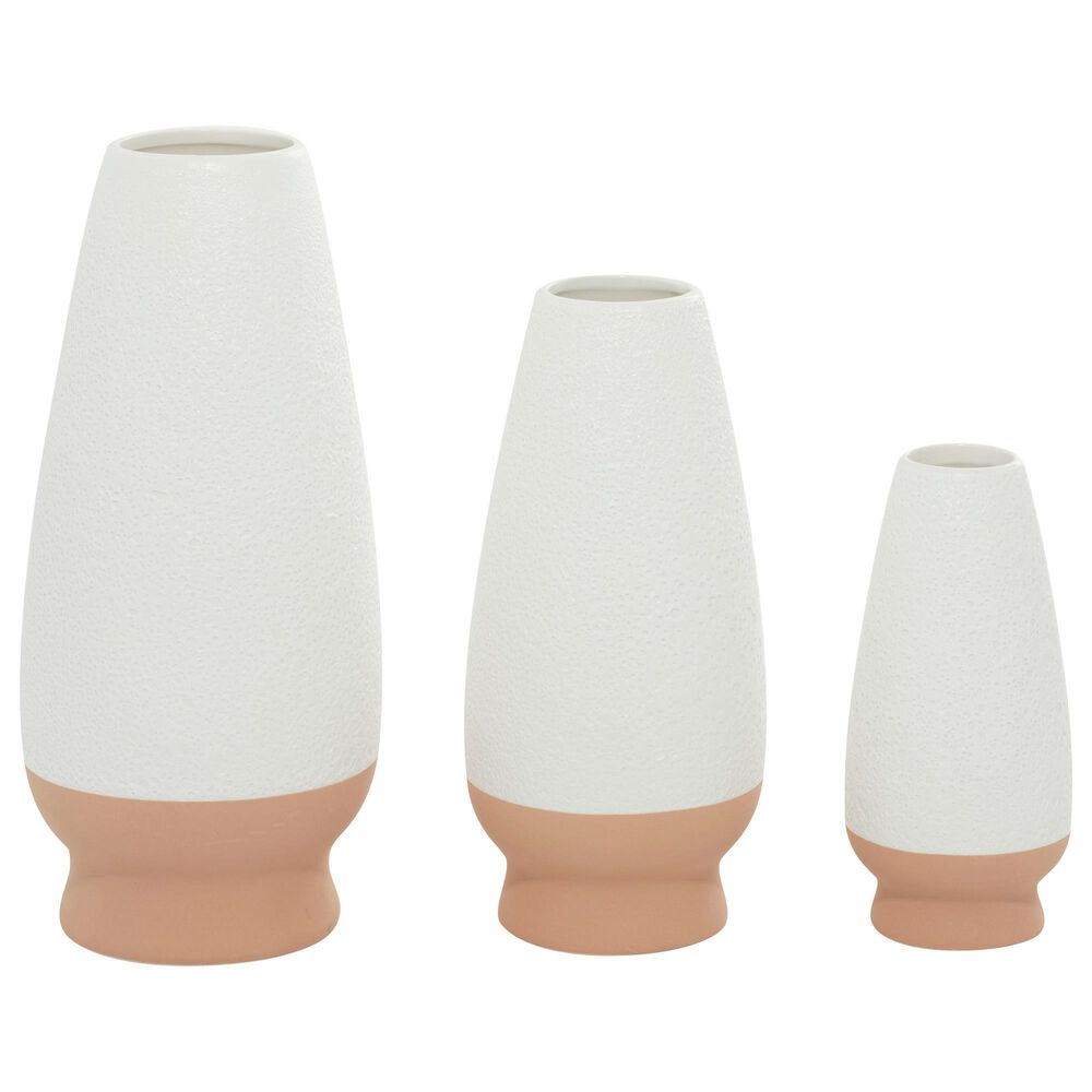 Maple and Jade Abstract Vase in White and Tan &#40;Set of 3&#41;, , large