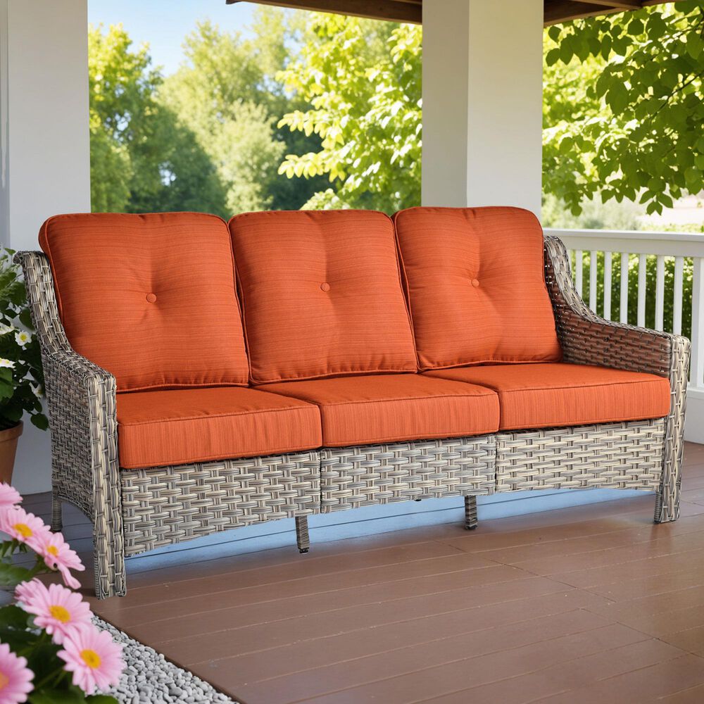 HOMLUX Outdoor Wicker Conversation Sofa in Orange, , large