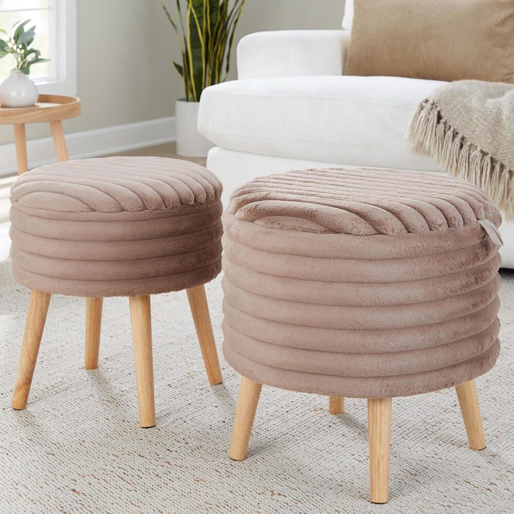 Lumisource Tray Plush 2-Piece Storage Ottoman Set in Light Brown, , large