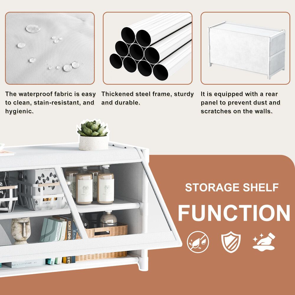 HOMLUX 3-Tier Storage Cabinet with Adjustable Shelves in White, , large